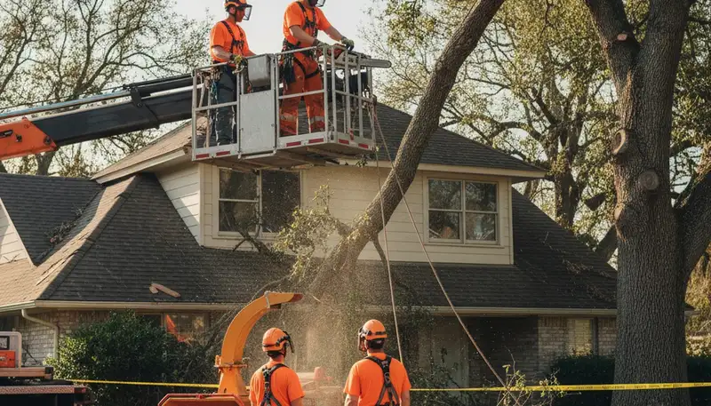 Emergency tree removal crew clearing storm-damaged tree in Los Angeles, CA