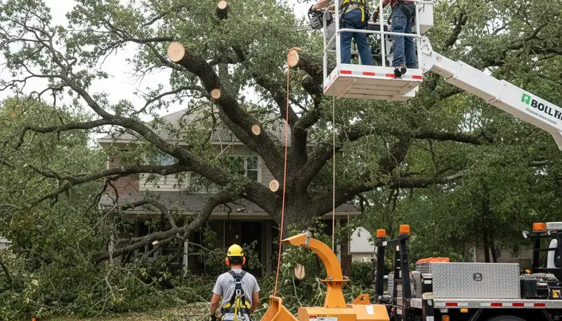 Los Angeles emergency tree service crew removing storm-damaged tree in CA