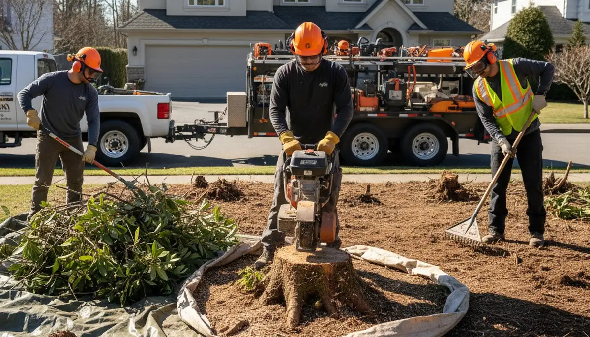 Los Angeles tree service crew removing overgrown shrubs for safe, efficient yard cleanup