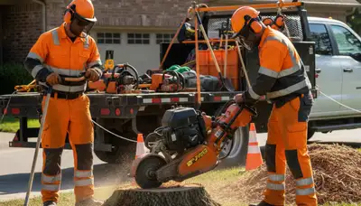 Los Angeles stump removal crew clearing a tree stump from a residential property