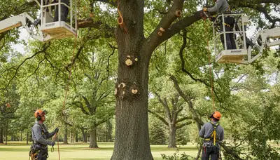 Los Angeles arborist treating diseased tree for fungi and pest damage on a service call