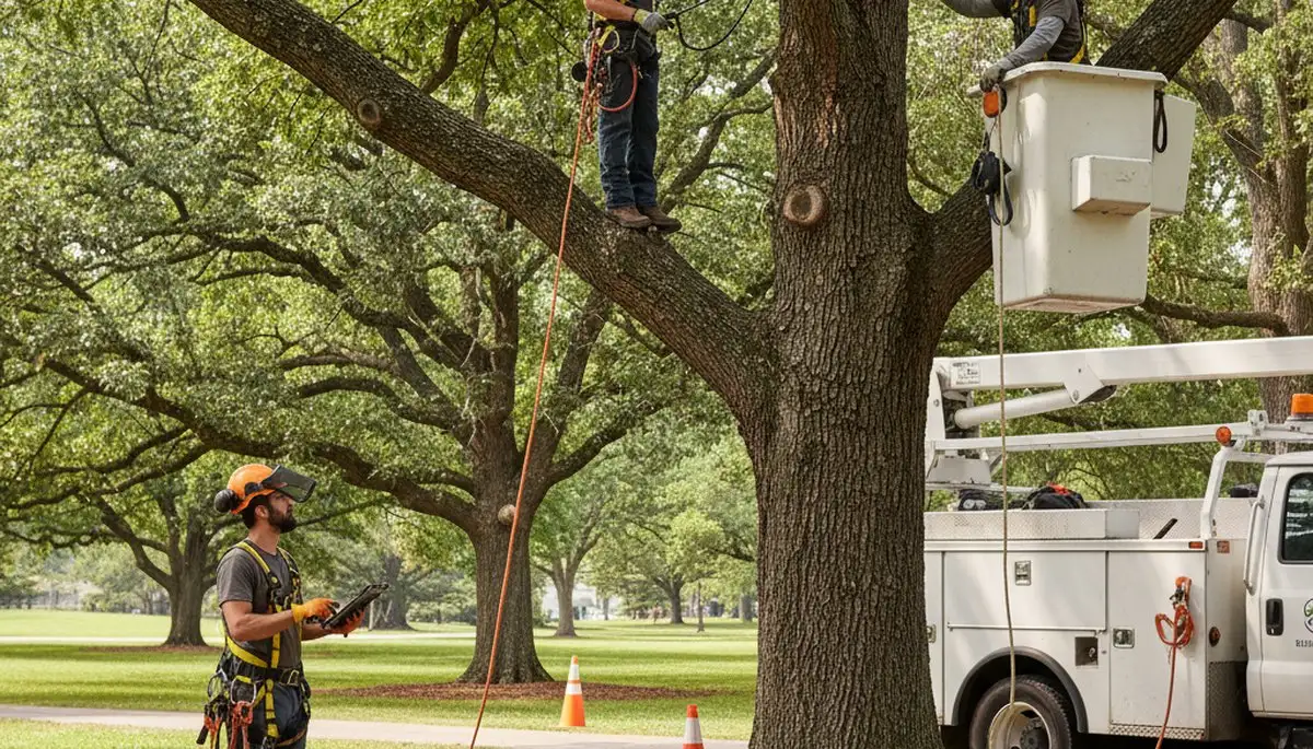 Tree care specialist treating diseased tree in Los Angeles, CA for fungi and pest damage