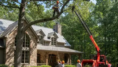 Tree service crew removing a tree in Los Angeles, CA for safe property clearing
