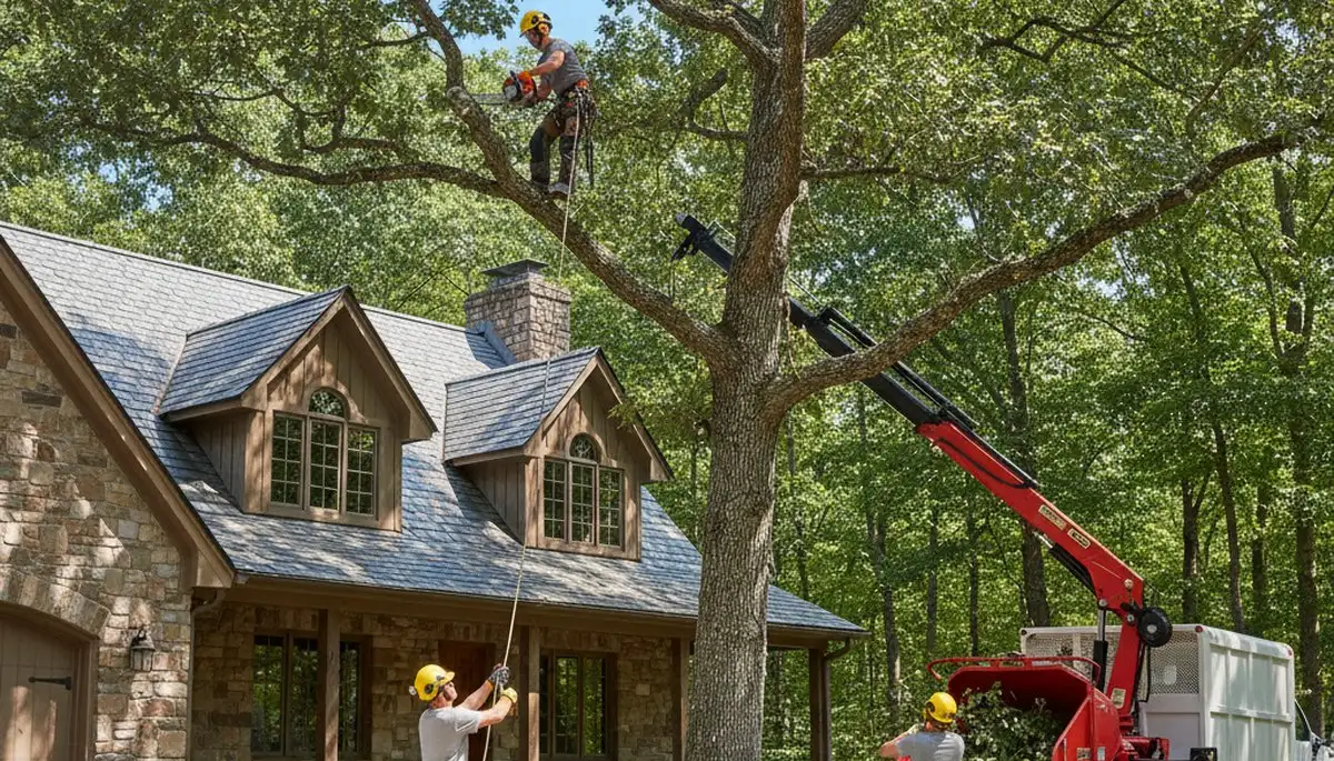 Tree service crew in Los Angeles, CA handling professional tree removal and trimming on site