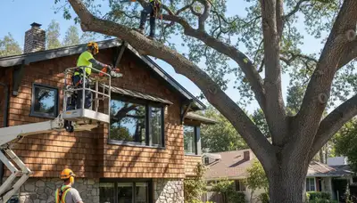 Tree service crew removing a tree in Los Angeles, CA for safe residential property care