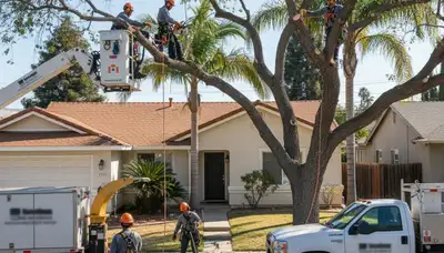 Tree service crew in Los Angeles, CA performing professional tree removal and trimming