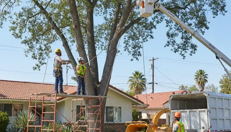 Tree service crew in Los Angeles, CA performing professional tree removal for a local property