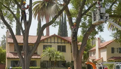 Tree service crew in Los Angeles, CA performing professional tree removal and trimming
