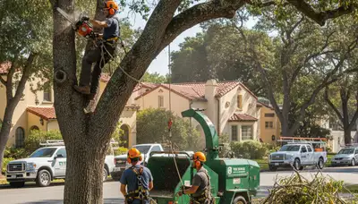 Tree service crew removing a tree in Los Angeles, CA for safe residential property clearance