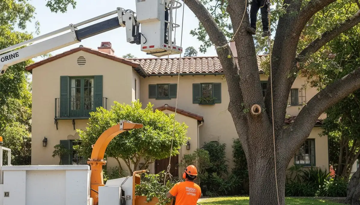 Tree service crew in Los Angeles, CA removing a tree for safe, professional property care