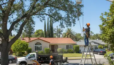 Tree service crew in Los Angeles, CA performing professional tree removal and trimming work