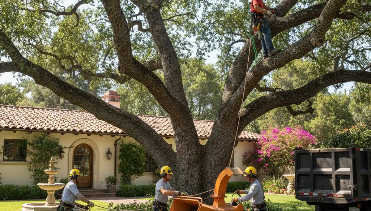 Tree service crew pruning trees in Los Angeles, CA for safe, professional arbor care
