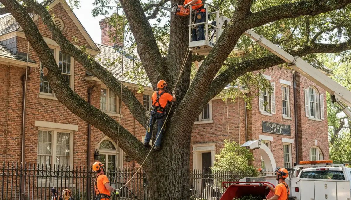 Tree service crew in Los Angeles, CA performing professional tree removal and trimming work