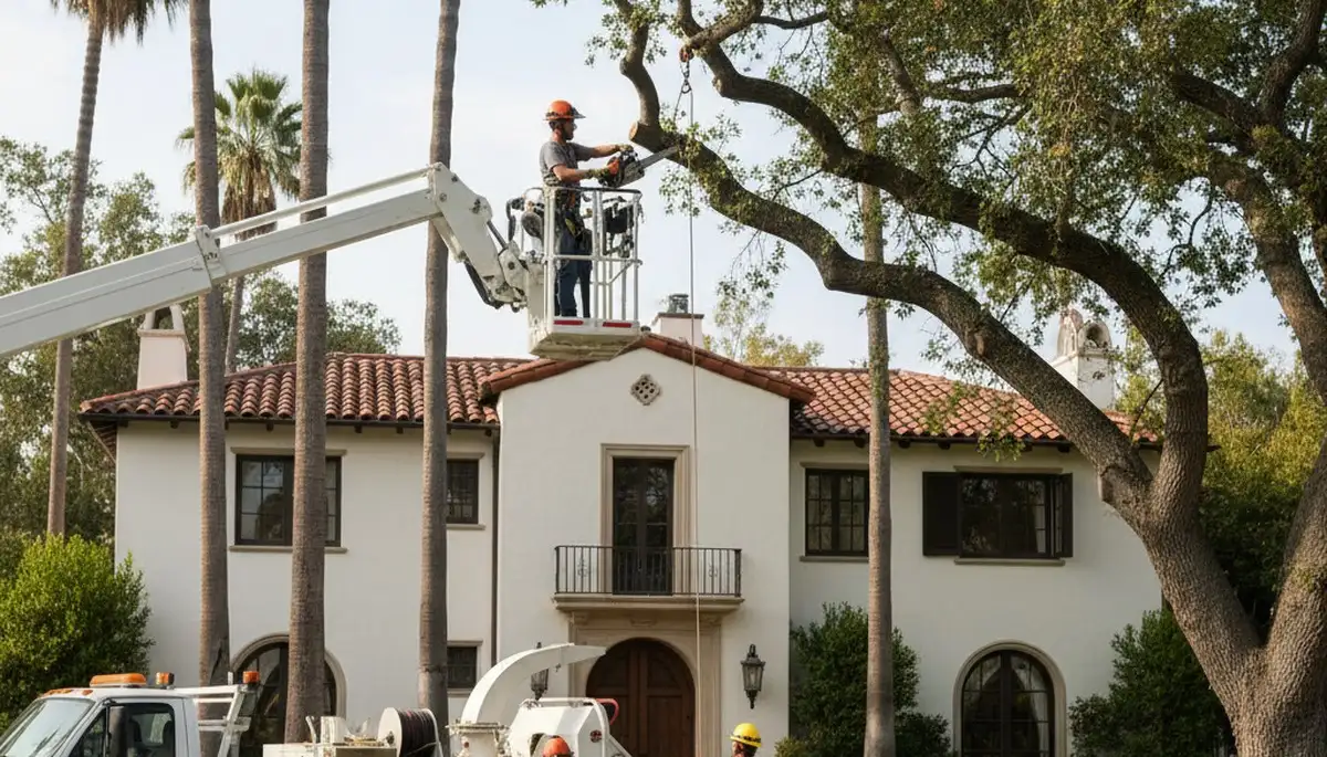 Tree service crew removing a tree in Los Angeles, CA
