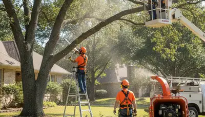 Los Angeles tree trimming crew pruning a large tree for safer, healthier growth